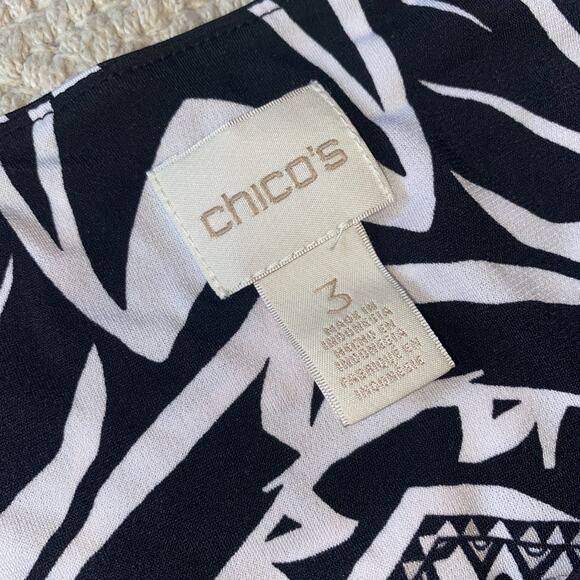 Chico's Tunic Top Size 3 Women XL Abstract Artsy Asymmetric Short Sleeve Classic - Picture 5 of 8